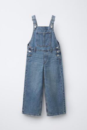 WIDE-LEG DENIM DUNGAREES (LIGHT BLUE)