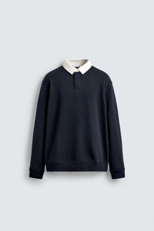 CONTRAST COLLAR POLO SWEATSHIRT (DEEP BLUE)