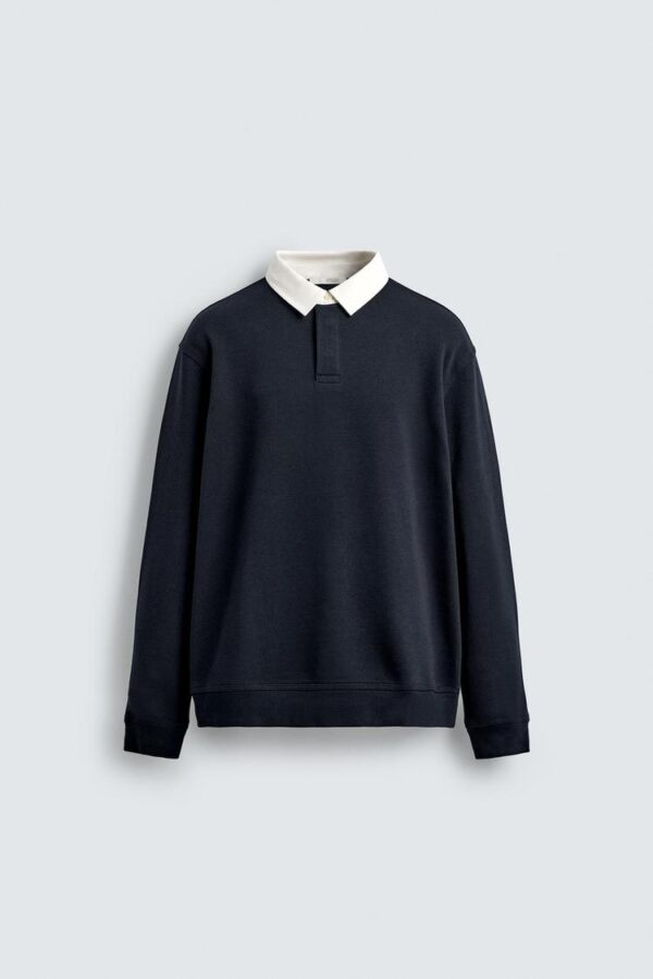 CONTRAST COLLAR POLO SWEATSHIRT (DEEP BLUE)